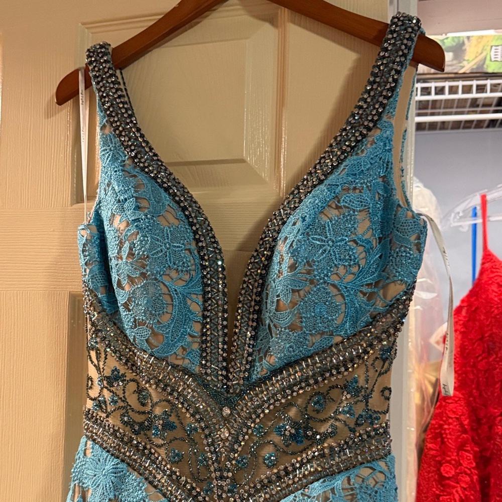 Angela & Alison Blue and Black Prom Dress - Picture 2 of 2